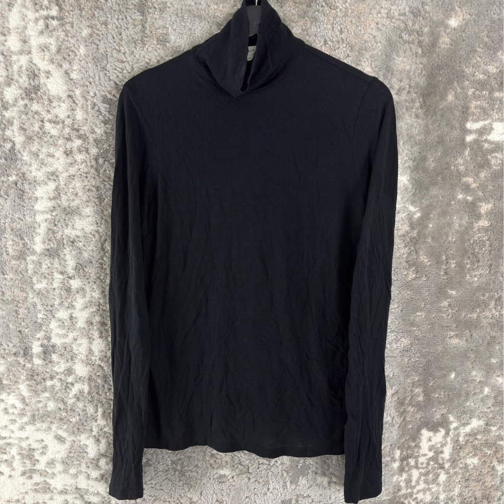Vince Size L Pima Cotton Modal Turtleneck Top Black Long Sleeve Women